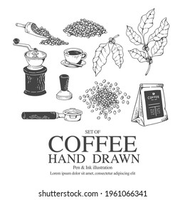 Coffee illustration Pen and Ink Style for Digital or Printing media.