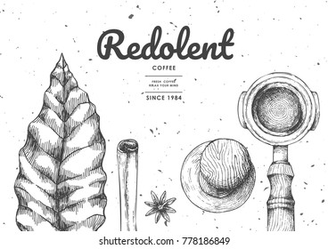 Coffee illustration for product label or packaging.Use by Pen & Ink Sketch Drawing Technique.