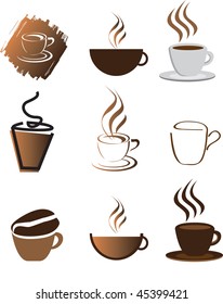 coffee illustration set of icons and coloured symbols