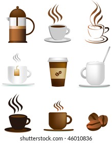 coffee illustration set of icons and coloured symbols