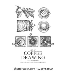 coffee illustration sketch art syle set.