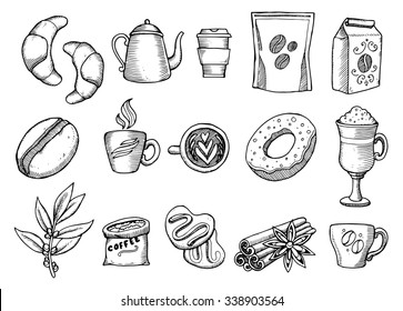 Coffee illustrations. Hand draw doodles.