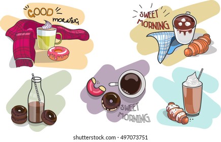 Coffee Illustrations set, pictures, posters, vectors set, 