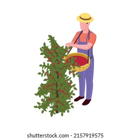 Coffee industry production isometric composition with isolated image on blank background vector illustration