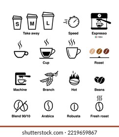 Coffee infographic icons. Vector elements on a white background. Ready for your design. Can be used on packaging, advertising, promo. EPS10.