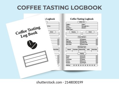 Coffee information log book interior. Coffee taste and beverage type tracker template. Interior of a journal. Coffee tasting information and brewing method notebook interior.