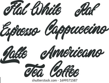Coffee inscriptions in lettering. It would be perfect for a coffee point, small coffee house or online shop. 