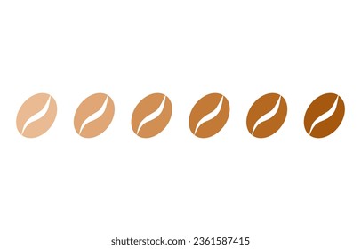 Coffee intensity level, vector brown coffee beans. White background.