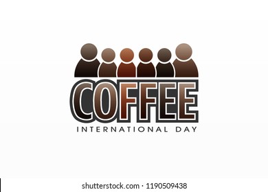 Coffee international day, colorful vector letter and people