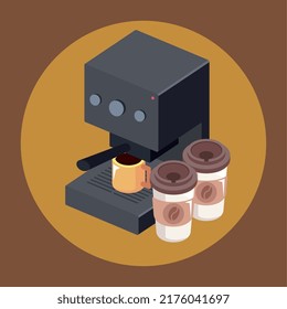 isometrisches Kaffeegerät mit Töpfen