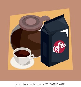 coffee isometric teapot and bag