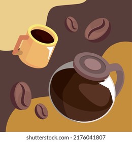 tetera isométrica y taza de café