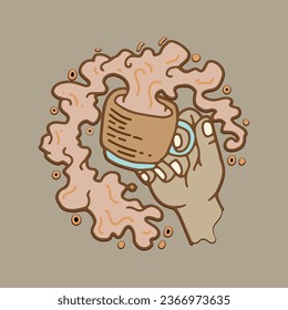 Coffee. Italian coffee pot with text All You Need is Coffee. Banner for cafe, restaurant, menu, coffee dreams theme. cup icon in the line style. vector illustration on a brown background