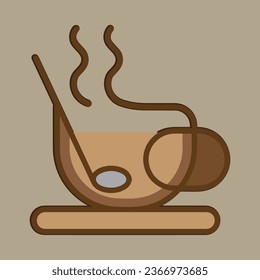 Coffee. Italian coffee pot with text All You Need is Coffee. Banner for cafe, restaurant, menu, coffee dreams theme. cup icon in the line style. vector illustration on a brown background