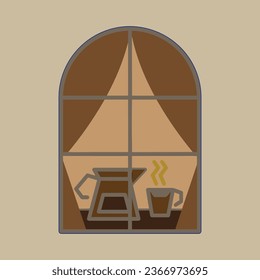 Coffee. Italian coffee pot with text All You Need is Coffee. Banner for cafe, restaurant, menu, coffee dreams theme. cup icon in the line style. vector illustration on a brown background