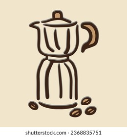 Coffee. Italian coffee pot with text All You Need is Coffee. Banner for cafe, restaurant, menu, coffee dreams theme. cup icon in the line style. vector illustration on a brown background