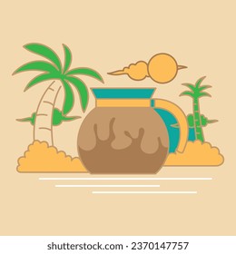 Coffee. Italian coffee pot with text All You Need is Coffee. Banner for cafe, restaurant, menu, coffee dreams theme. cup icon in the line style. vector illustration on a brown background