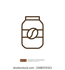 Coffee Jar Icon Featuring Simple Outline Design Representing Freshly Brewed Beverage with Caffeine Content in Minimalist Brown Color Scheme