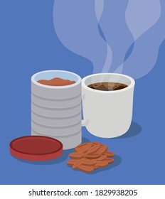 coffee jar mug and beans design of drink caffeine breakfast and beverage theme Vector illustration