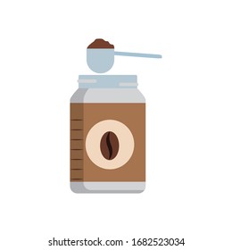 Coffee jar with spoon flat style icon design of time drink breakfast beverage shop morning store aroma and caffeine theme Vector illustration