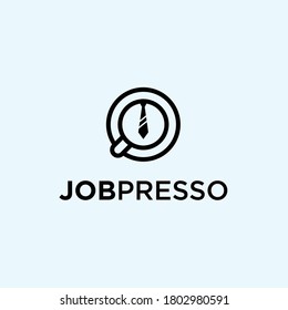 coffee job logo design combination with coffee cup and tie vector illustration on a white background