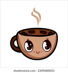 coffee kawaii, cappuccino hot chocolate vector illustration