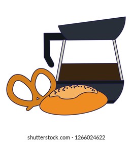 coffee kettle bread and pretzel