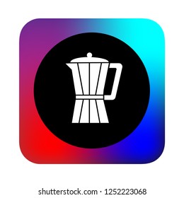 coffee kettle, cafe icon, with abstract background, black round and white icon, modern concept, colored background, glyph icon