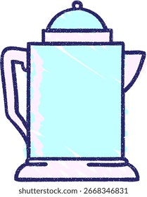Kaffee Wasserkocher Kreide Zeichnung in hellen Neon Farbe