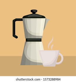 Coffee kettle and cup design, Drink breakfast beverage bakery restaurant and shop theme Vector illustration