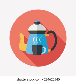 coffee kettle and cup flat icon with long shadow,eps10