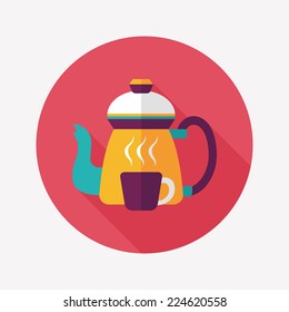 coffee kettle and cup flat icon with long shadow,eps10