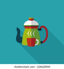 coffee kettle and cup flat icon with long shadow,eps10