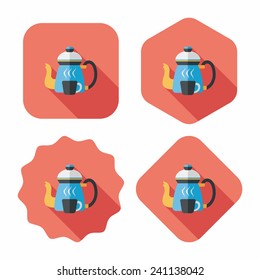coffee kettle and cup flat icon with long shadow,eps10