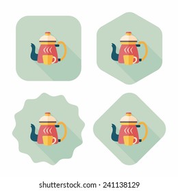 coffee kettle and cup flat icon with long shadow,eps10