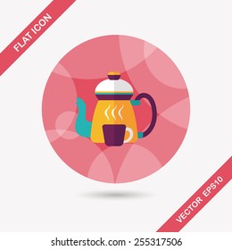 coffee kettle and cup flat icon with long shadow,eps10