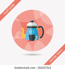 coffee kettle and cup flat icon with long shadow,eps10