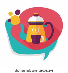 coffee kettle and cup flat icon with long shadow,eps10