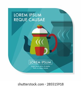 coffee kettle and cup flat icon with long shadow,eps10