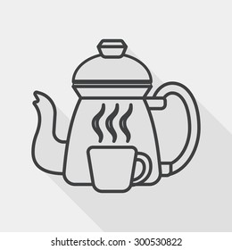 coffee kettle and cup flat icon with long shadow, line icon