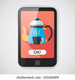 coffee kettle and cup flat icon with long shadow,eps10