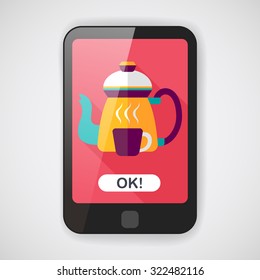 coffee kettle and cup flat icon with long shadow,eps10