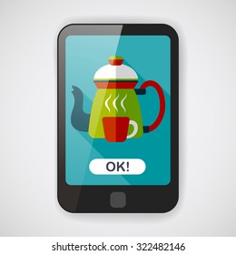 coffee kettle and cup flat icon with long shadow,eps10