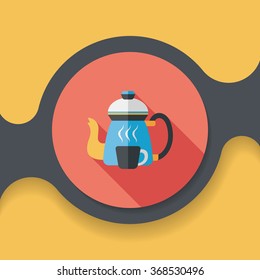 coffee kettle and cup flat icon with long shadow,eps10