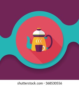 coffee kettle and cup flat icon with long shadow,eps10