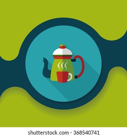 coffee kettle and cup flat icon with long shadow,eps10