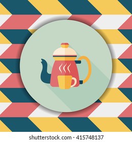 coffee kettle and cup flat icon with long shadow,eps10