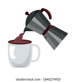 coffee kettle and cup utensils flat style icon vector illustration design