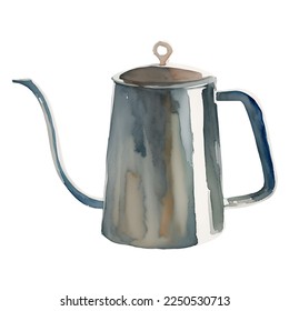 coffee kettle drawn digital painting watercolor illustration