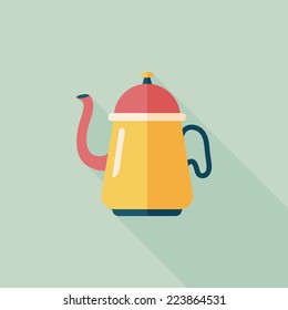 coffee kettle flat icon with long shadow,eps10